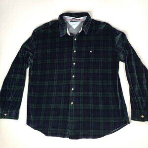 Vintage Tommy Hilfiger Flannel Shirt Jacket Men XXL Overshirt Green Blue Plaid